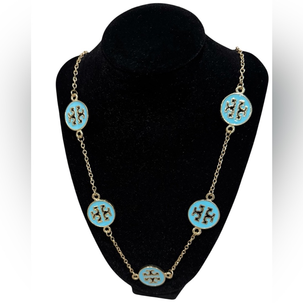 Tory Burch Turquoise Multi Medallion Necklace 33 1/2”